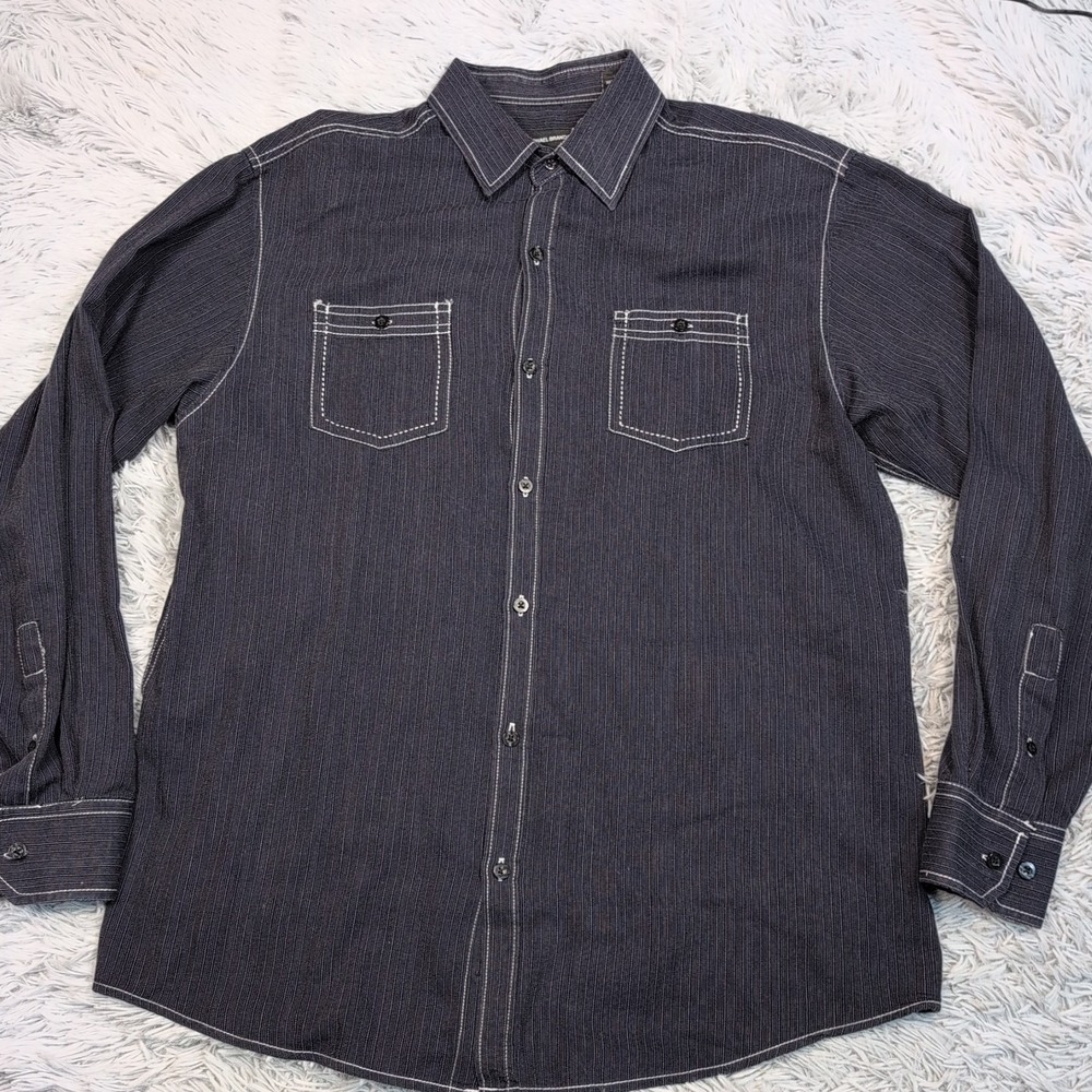 Michael Brandon Shirt Mens XL‎ Blue Button Up Pockets Pinstripe Comfort Soft